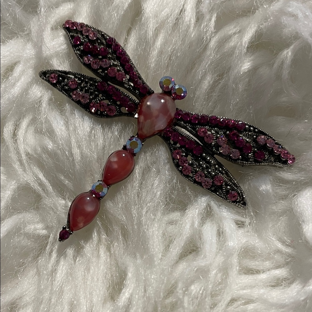 Feminine Pink Dragonfly Brooch Pin - Unbranded
